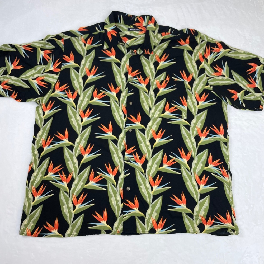 Puritan Button Down Shirt Mens 2XL Black Good Bird of Paradise Floral Tropical